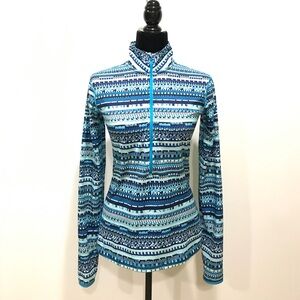 Nike pro dry fit half zip blue tribal print medium
